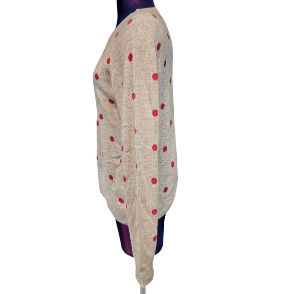 Rachel Zoe Beige & Pink Polka Dot 100% 2-Ply Cashmere Sweater Size Large M22 - Picture 4 of 8